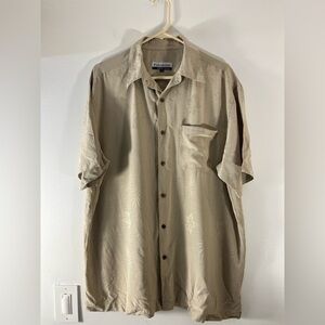 Firethorn 100% Silk Mens Size Large Hawaiian Style Button Up Shirt Hibiscus Palm
